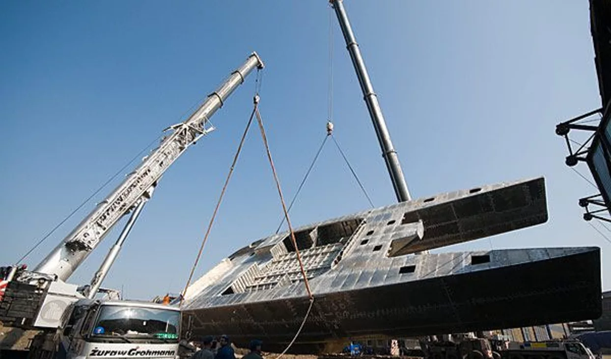 Turning of the hull of the Sunreef 114 successfully completed